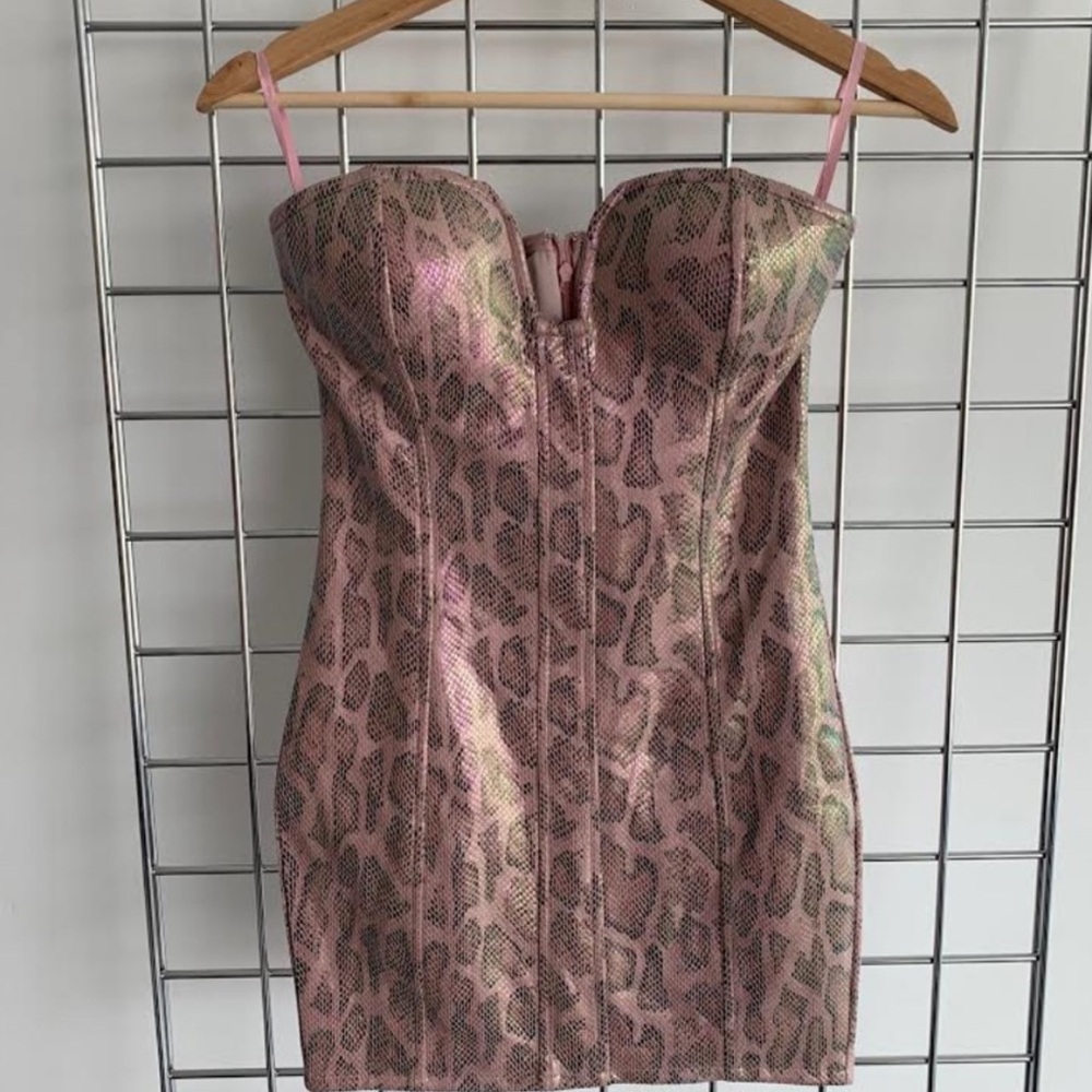 Superdown Pink Animal Print Strapless Dress